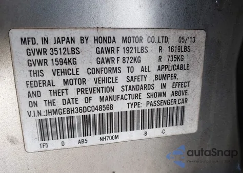 2013 Honda Fit from USA, damaged, VIN JHMGE8H36DC048568